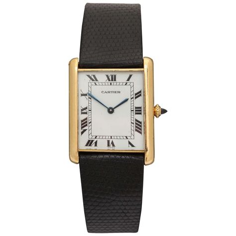 Cartier Yellow Gold Oversized Automatic Tank Wristwatch | From a unique collection of vintage wrist watches at https://www.1stdibs.com/jewelry/watches/wrist-watches/ Cartier White Gold, Gold Water, Cartier Tank, Mid Size, Virtual Closet, Square Watch, Beautiful Watches, Objects Design, Wrist Watches