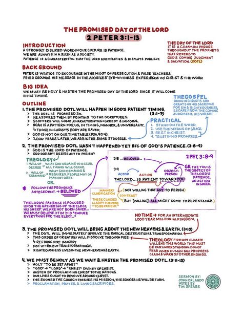 These are the notes from a sermon by John Orlando entitled The Promised Day of the Lord from 2 Peter 3:1–13. #sermonnotes #scripture #wordofgod #gospel #olivestreetpres #cloudseminaryplus Peter Bible, 2 Peter 3, Verse Mapping, Sunday Worship, Holy Quotes, Common Phrases, Sermon Notes, Bible Plan, 2 Peter