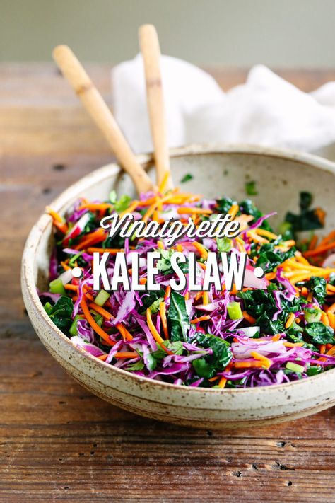 Vinaigrette Kale Slaw (For Tacos, Sandwiches, or a Side Salad) Kale Coleslaw, Slaw For Tacos, Coleslaw Keto, Simply Organic Spices, Keto Coleslaw, Chopped Salads, Freezing Kale, Kale Slaw, Homemade Vinaigrette