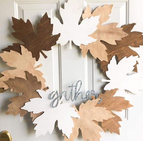 Dollar Tree Leaf Cutout, Wood Leaf Crafts, November Diy, Fall Cutouts, Halloween Chalkboard, Wooden Leaf, Paper Flower Wreaths, Fall Leaf Wreaths, Leaf Cutout