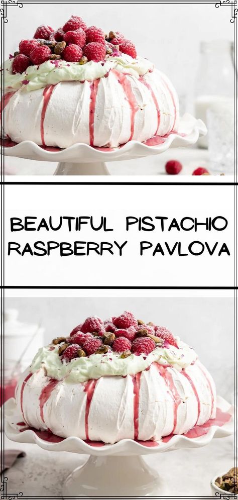 Fancy Pavlova, Pistachio White Chocolate, Raspberry Curd, Raspberry Pavlova, Pistachio Raspberry, Sugar Addict, No Bake Summer Desserts, Whipped Ganache, Raspberry Desserts