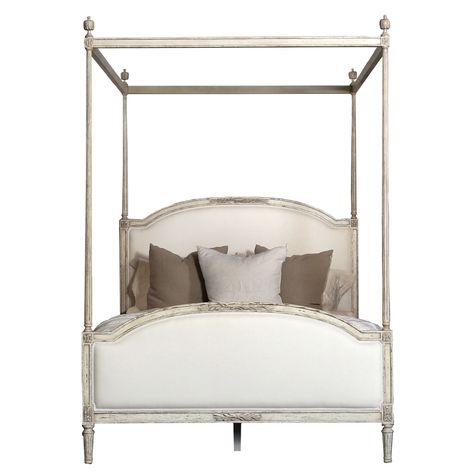 Upholstered French Canopy Bed - Vintage French queen size bed 14 each Queen Canopy Bed Frame, French Canopy Bed, King Size Canopy Bed, French Inspired Bedroom, White Canopy Bed, Linen Upholstered Bed, Queen Canopy Bed, King Furniture, Grey Bedroom Furniture