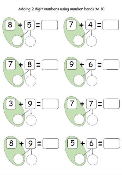 Optellen tot 20 met brug Adding 2 Digit Numbers, Number Bonds To 10, Number Worksheet, Number Bonds, 1st Grade Math Worksheets, Math School, Singapore Math, Free Math Worksheets, Math Strategies