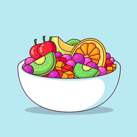 Fruit Salad Drawing, Salad Drawing, Fruits Cartoon, Cartoon Art Illustration, Salads For Kids, Vegetable Illustration, Fruit Logo, Fruit Cartoon, Fresh Fruit Salad