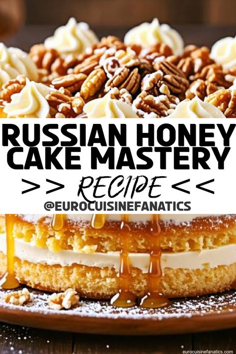 Navigate the intricate world of Russian Honey Cake, discovering secrets that transform this traditional dessert into an unforgettable culinary experience. What will you uncover?
 #europeancuisine #authentic #european #cuisine #italianfood #frenchfood #greekfood #homecooking #authenticrecipes #recipes Ukrainian Cake Recipes, Russian Thanksgiving, Russian Honey Cake Recipe, Russian Cake, Russian Honey Cake, Sour Cream Frosting, Frosted Tips, Honey Cake Recipe, Russian Desserts