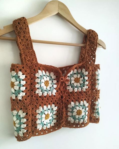 Crochet Sweater Ideas, Granny Square Crop Top, Square Crop Top, Rust Colour, Crochet Boho Top, Sweater Ideas, Etsy Inspiration, Modern Crochet Patterns, Style Crop Top