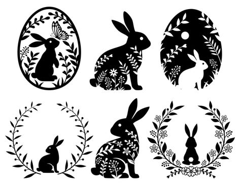 Rabbit Clipart, Rabbit Silhouette, Decoration Vitrine, Bunny Silhouette, Easter Illustration, Image Svg, Laser Cnc, Easter Bunny Rabbit, Bunny Svg