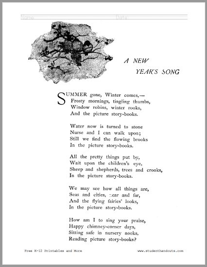 A New Year's Song Poem Worksheets - Free to print (PDF files). New Year Poems, New Year Poem, New Years Song, Turn To Stone, Picture Story, Educational Websites, New Year's, Holiday Fun, Poetry