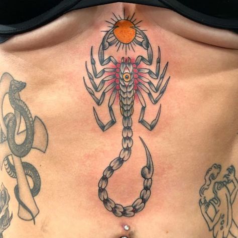 25 Scorpio Tattoos That Feel Moody And Mysterious|#tattoo #handtattoo #tattoos #tattooart 982 Squirpion Tattoos, Scorpion Stomach Tattoo, Lagavulin Whiskey, Scorpion Sternum Tattoo, Scorpion Chest Tattoo, Tattoo Art Drawings Sketches, Scorpion Tattoo Design, Adorable Tattoos, Scorpio Tattoos