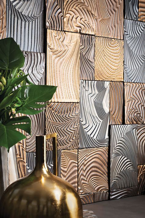 Shimmering Metallics  @AlmostHomeFL #home #realestate #decor #design African Tiles, Lunada Bay Tile, Metallic Wall Tiles, Bronze Tiles, Ad Interior, African Landscape, Gold Tile, Artisan Tiles, Florida Design