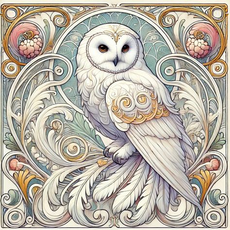 White Owl Illustration, Art Nouveau Owl, Owl Artwork Illustrations, Art Nouveau Bird, Art Nouveau Illustration, Owl Illustration, Folding Origami, Consciousness Art, Owl Art