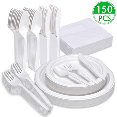 150Pcs Disposable Plates Dinnerware Set, Eco Friendly Cutlery Compostable Sugarcane Tableware for Party Wedding Camping Picnic BBQ Supplies Biodegradable Paper Plates Napkins Knives Forks Spoons. For product & price info go to:  https://all4hiking.com/products/150pcs-disposable-plates-dinnerware-set-eco-friendly-cutlery-compostable-sugarcane-tableware-for-party-wedding-camping-picnic-bbq-supplies-biodegradable-paper-plates-napkins-knives-forks-spoons/ Dinner Picnic, Wedding Camping, Picnic Supplies, Bbq Supplies, Picnic Bbq, Wine Tools, Knife And Fork, Disposable Plates, Beverage Napkins