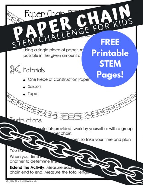 Amazing Paper Chain STEM Challenge (Easiest Setup Ever!) Stem Building Activities, Paper Chain Challenge, Engineering Projects For Kids, Simple Stem Challenges, Fun Printable Activities, Paper Bridge, Stem Building, Easy Stem, Steam Challenges