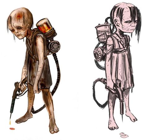 BioShock Art & Pictures,  Little Sister Concepts Bioshock Concept Art, Little Sister Bioshock, Mr Bubbles, Bioshock Art, Bioshock Series, Fallout Concept Art, Cartoon Sketches, Writing Art, Bioshock