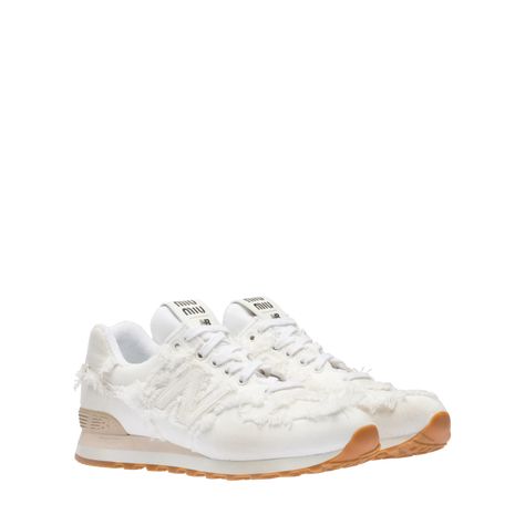 574 New Balance x Miu Miu denim sneakers White | Miu Miu Miu Miu Denim, 574 New Balance, Denim Sneakers, Spring Sneakers, Miu Miu Shoes, Exclusive Shoes, Statement Shoe, New Balance 574, Shoe Bags