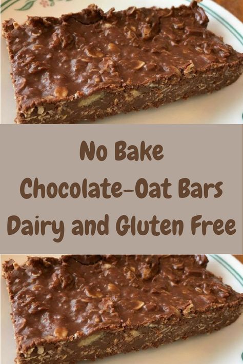 No Bake Chocolate-Oat Bars, DF & GF - My DairyFree GlutenFree Life No Bake Chocolate Oat Bars, Nut Free Desserts, Gluten Free Protein Bars, Oatmeal Squares, Gluten Free Dairy Free Dessert, Gluten Free Bars, Chocolate Chip Bars, Dairy Free Chocolate Chips, Fudge Bars