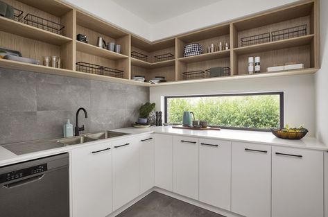 Pantry With Sink And Dishwasher, Pantry With Dishwasher, Modern Walk In Pantry, Walk In Pantry With Sink, Pantry With Sink, Sink And Dishwasher, Pantry Layout, Industrial Contemporary, Beaumont Tiles