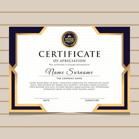 Elegant blue and gold diploma certificat... | Premium Vector #Freepik #vector #professional-certificate #certificate-honor #corporate-certificate #winner-certificate Awards Certificates Design, Certificate Layout, Blank Certificate Template, Certificate Of Achievement Template, Blank Certificate, Free Certificate Templates, Planner Logo, Certificate Background, Diploma Certificate