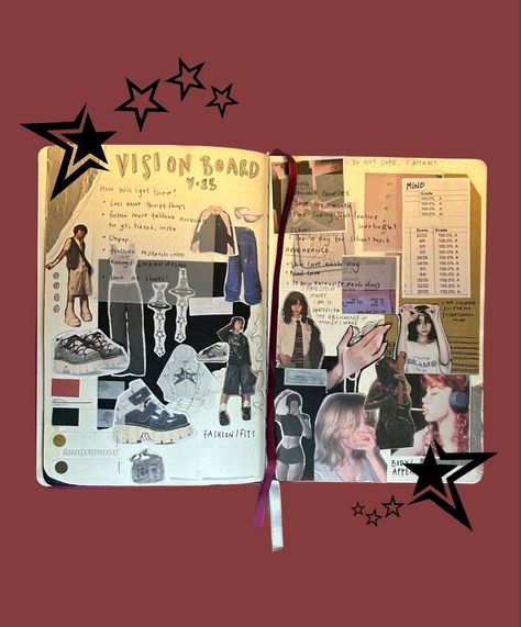 Vision Board | Bullet journal inspiration Scrapbook Ideas Magazine, Collage Scrapbook Aesthetic, Y2k Diary Aesthetic, Collage Making Aesthetic, Aesthetic Journal Collage, Fashion Scrapbook Aesthetic, Scrapbook Edit Aesthetic, Scrapbook Magazine Layout, Magazine Vision Board