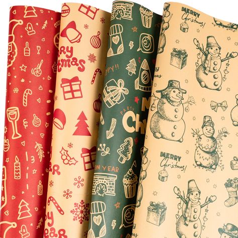 PRICES MAY VARY. Christmas Design: The Christmas wrapping paper sheet features 4 different designs with santa claus, snowman, snowflake, gloves. The pretty design of wrapping paper could will make your gift more exquisite and more beautiful. Bring a good greeting to your friends with the beautiful paper. 12 Sheets with 4 Patterns: You will get 12 sheets holiday wrapping paper (4 different patterns, each pattern in 3 sheets). Each sheet measures by 19.68 inch(50cm) wide and 27.5 inch (70cm) long, Kraft Wrapping Paper, Vintage Christmas Wrapping Paper, Snowman Snowflake, Kraft Paper Wrapping, Gloves Design, Holiday Wrapping Paper, Wrapping Paper Christmas, Christmas Wrapping Paper, Sewing Gifts