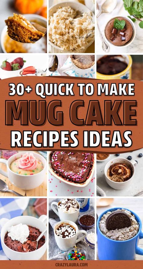 If you're looking for a super easy and quick to make bite sized dessert recipe, check out these awesome mug cake recipe tutorials and ideas! Mug Cake Recipe Microwave Easy, Meal In A Mug, Cake In A Mug Recipe, Mug Cake Recipe, Cake For Two Recipe, Mug Dessert Recipes, Banana Bread Mug, Lemon Mug Cake, Microwave Mug Recipes