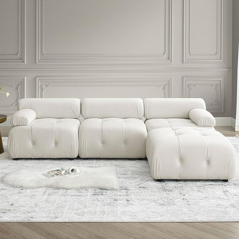 93" Velvet Sectional Cloud Couches for Living Room, Modern L-Shaped Sofa DIY Combination Reversible Chaise for Bedroom Apartment Office (Beige Velvet) Green Velvet Sectional, Cloud Couches, Office Beige, Couches For Living Room, Velvet Sectional, Velvet Living Room, Shaped Sofa, Apartment Office, Diy Sofa