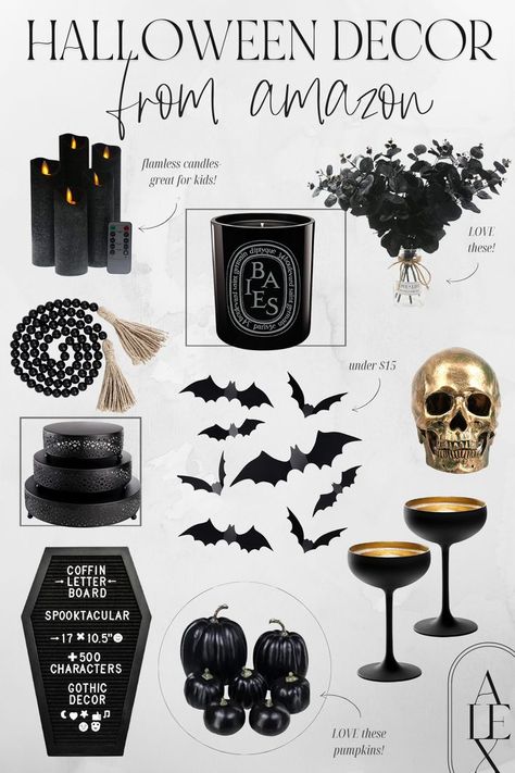 Chic and Neutral Halloween Decor from Amazon. Looking for cute Halloween decorations that won't break the bank!? Dallas based fashion and lifestlye blogger, Alex Stout, is sharing how to decorate your home for Halloween! The Amazon Halloween decor is so cute and cheap, so if you're looking for fun, budget-friendly decor for Halloween definitely check out Amazon! Gothic Chic Decor, Neutral Halloween Decor, Gothic Home Decor Ideas, Punk Decor, Decor From Amazon, Amazon Halloween, Neutral Halloween, Dark Wedding Theme, Decor For Halloween