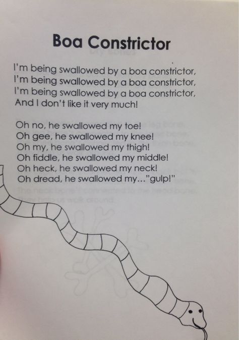 Boa constrictor poem. funny Snake Songs For Preschool, Preschool Rhymes, Reptile House, Circle Time Activities, Rainbow Serpent, Boa Constrictor, Kids Poems, Preschool Songs, Time Activities