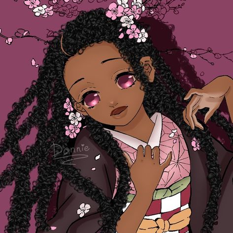 Black Nezuko Pfp, Black Nezuko, Blasian Anime, Blasian Edits, Blk Edits, Interracial Art, Poc Edits, Black Edits, Black Anime Guy