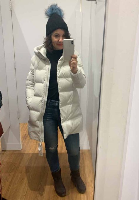 UNIQLO COAT TRY-ON SESH: 8 WINTER PUFFER JACKETS | I LOVE my navy Uniqlo puffer. I've taken on the challenge of finding the PERFECT puffer & I took a trip for some #DressingRoomSelfies (8 cut coats, inside). | #TheMomEditStyle #WarmWinterCoatsWomen #WomensJackets #Uniqlo #PufferJackets #PufferCoats #SeamlessDownShortCoat #UltraLightHoodedDownCoat #HyrbridDownParka #ReversibleDownJacket #CocoonJacket #UniqloMarimekko Uniqlo Down Jacket Outfit, Uniqlo Looks, Uniqlo Coat, Room Selfies, White Winter Jacket, Cocoon Jackets, Winter Puffer Jackets, Winter Puffer, Puffer Parka