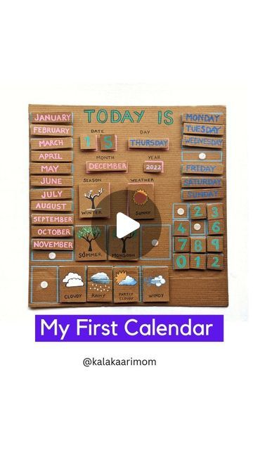 DIY My First Calendar My First Calendar, Today Is Monday, Eyfs Classroom, Calendar Activities, Acrylic Markers, Diy Calendar, Card Board, Months Of The Year, Play Based