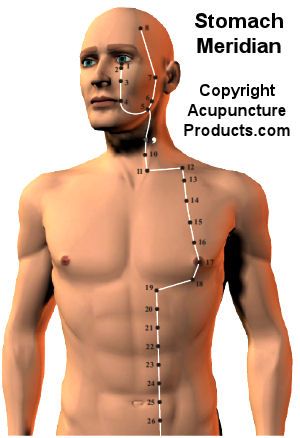 Stomach Meridian Pathway and Acupuncture Point Locations. Stomach Meridian, Meridian Acupuncture, Tcm Traditional Chinese Medicine, Acupuncture Point, Reflexology Massage, Energy Medicine, Acupuncture Points, Thai Massage, Integrative Medicine