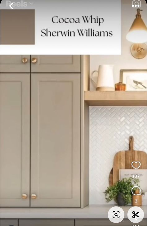 Best Cabinet Color For Small Kitchen, Kitchen Backsplash With Taupe Cabinets, Sw Cocoa Whip Cabinets, Coco Whip Sherwin Williams, Sherwin Williams Cocoa Whip Cabinets, Sherwin Williams Cocoa Whip, Cocoa Whip Sherwin Williams, Taupe Kitchen Cabinets, Greige Kitchen