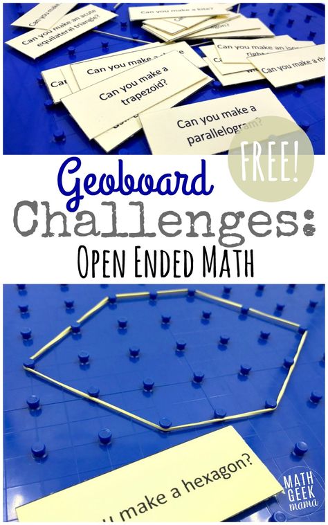 Explore, discover and analyze shapes with this fun set of Geoboard Activity Cards! Geoboards can be a powerful tool in the math classroom and this post will explain how to use them effectively, plus includes a free set of challenges to get you started! Free Math Resources, Teaching Geometry, Math Geek, Math Game, Math Methods, Math Geometry, Homeschool Math, 4th Grade Math, Guided Math