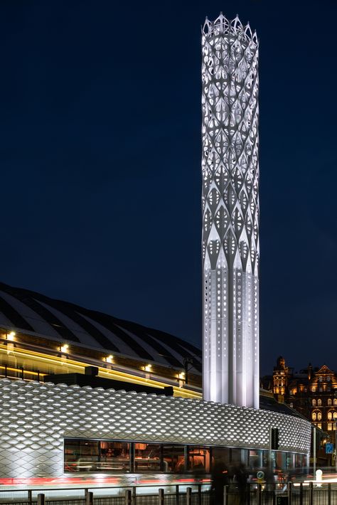 Gallery of Tower of Light and Wall of Energy / Tonkin Liu - 15 Mahanakhon Tower, Midland Hotel, David Chipperfield Architects, Geometry In Nature, Brutalism Architecture, Tower Light, Architectural Lighting Design, Green Facade, Diesel Industry