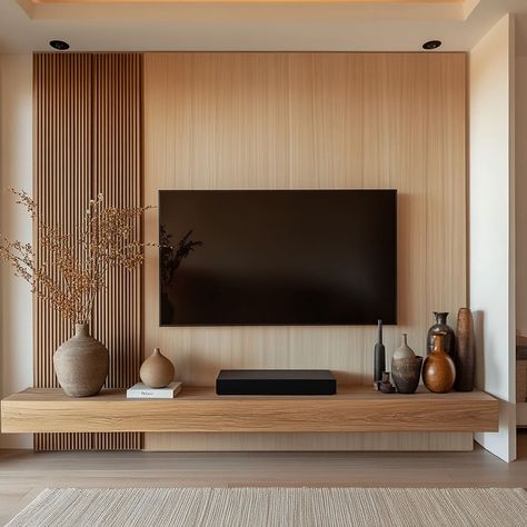 Japandi Style Tv Unit, Tv Wall Design Japandi, Tv Space Ideas, Basement Tv Room Ideas, Minimalist Tv Unit Design, Tv Wall Design Minimalist, Japandi Living Room Tv, Japandi Tv Wall, Minimalist Tv Wall