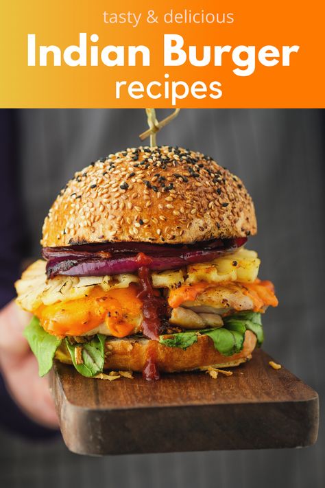 Chilli Burger Recipes, Indian Burger Recipe, Unique Burger Ideas, Spicy Burger Recipes, Indian Burger, Mediterranean Burger, Unique Burger Recipes, Homemade Burger Recipe, Delicious Burger Recipes