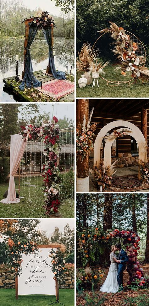 Winter Wedding Stationery, Unique Fall Wedding, Fall Wedding Arches, Fall Ceremony, Beautiful Wedding Ceremony, Wedding Decorations On A Budget, Wedding Arches, Wedding Ceremony Arch, Outdoor Fall Wedding