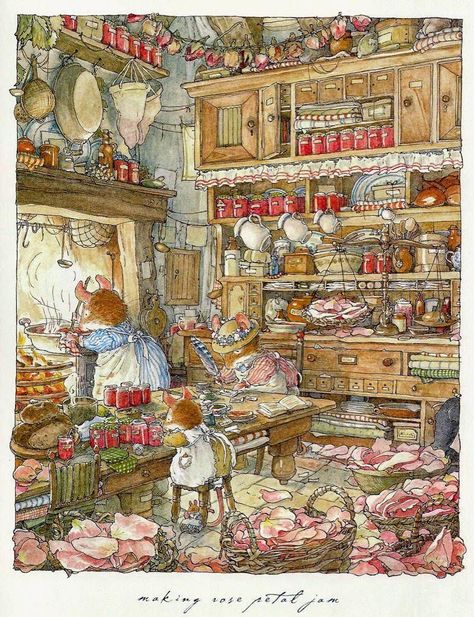 Vintage Rooms, Jill Barklem, Brambly Hedge, Storybook Art, Fairytale Art, Childrens Illustrations, Childrens Art, Whimsical Art, Children Illustration