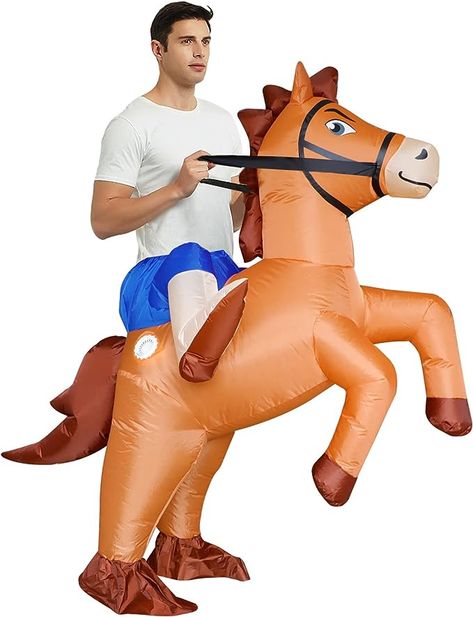 Inflatable Costume Adult Ride On Horse Costumes Cowboy Air Blow Up Funny Riding Horse Suit for Men Women Halloween Blow Up Costumes, Horse Suit, Halloween Costumes Adult, Cowboy Halloween Costume, Funny Fancy Dress, Horse Halloween Costumes, Costumes For Men, Cowboy Theme Party, Costumes Funny