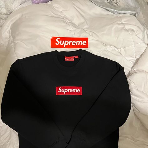 Brand New 100% Authentic Supreme Fw’22 Supreme Sweater, Box Logo, Black Box, Man Shop, Crew Neck, Brand New, ? Logo, Clothes, Black