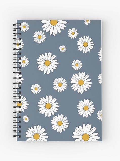 White daisy print with blue background design spiral notebook Skolski Pribor, Dr Items, Blue Background Design, Aesthetic Notebooks, Cute Spiral Notebooks, Kawaii School, Notebook Drawing, Pattern Journal, Book Cover Diy