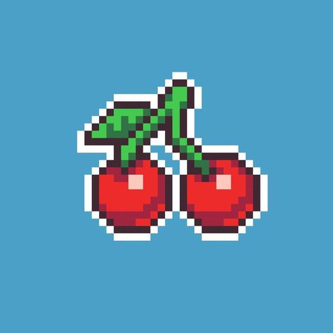 Editable vector cherry fruit icon pixel art illustration for game development, game asset, web asset, graphic design, and printed purpose. Cherry Graphic, Fruit Icons, Cherry Fruit, Logo Banners, Cityscape Photos, Heart With Arrow, Background Banner, Game Development, Game Assets