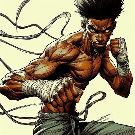 Black Comics Character Design, Martial Art Character Design, Martial Artist Concept Art, African Martial Arts, Warrior Pose Reference, Black Warrior Art, Martial Artists Character Design, Martial Artist Character Design, Karate Character Design