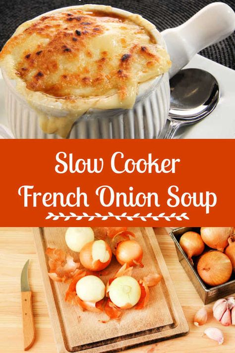 Classic French Onion Soup, French Onion Soup Recipe, Onion Soup Recipes, Crockpot Cooking, Soup Recipes Slow Cooker, Easy Soup, Best Slow Cooker, Soups Stews, Chopping Block