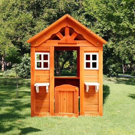 Amazon.com: Outdoor Playhouse for Kids Wooden Backyard Playhouse Fir Wood Pretend Game House with 2 Windows and Flowerpot Holder, 39" Lx39“Wx55 H, Toddlers Gift for Ages 3+ (39") : Toys & Games Wooden Outdoor Playhouse, Kids Playhouse Outdoors, Wood Playhouse, Garden Playhouse, Backyard Playhouse, Wooden Cottage, Playhouse Outdoor, Wooden Playhouse, Golden Red