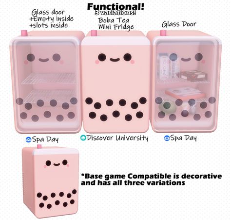 Sims 4 Mini Fridge, Kawaii Boba Tea, The Sims 4 Pack, Sims 3 Custom Content, Black Simmer, Kawaii Boba, Lotes The Sims 4, Cc Sims4, Sims Packs