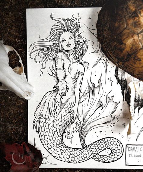 Siren Tattoo Design, Harry Potter Tattoo Ideas, Siren Tattoos, Mermaid Sleeve Tattoos, Red Tattoo Ideas, Siren Tattoo, Red Ink Tattoo, Mermaid Sketch, Mermaid Tattoo Designs