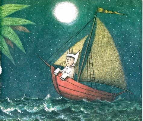 Max in his boat.  Maurice Sendak Childhood illustrations Sailboat Illustration, Maurice Sendak, Book Poster, Childrens Artwork, Adventure Theme, Children Books, House Illustration, Concept Artist, Children Book