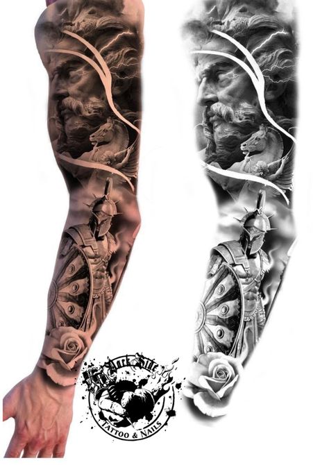 Tattoo Trends 2023, Tattoo Odin, Tattoo Homme, Family Tattoos For Men, Gladiator Tattoo, Full Hand Tattoo, Unique Tattoos For Men, Zeus Tattoo, Tattoo Placements